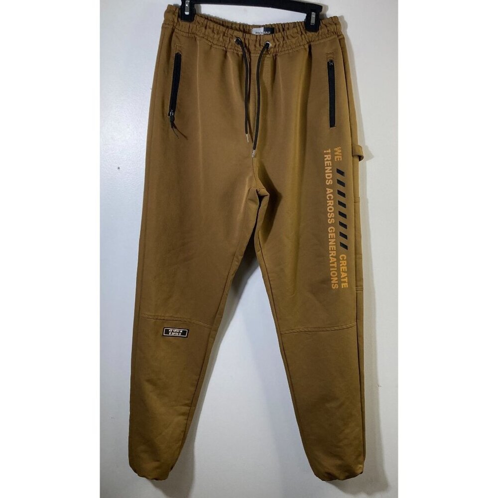 Mens Rock Salt Cargo Joggers Pants Brown L‎ Polyester Spandex